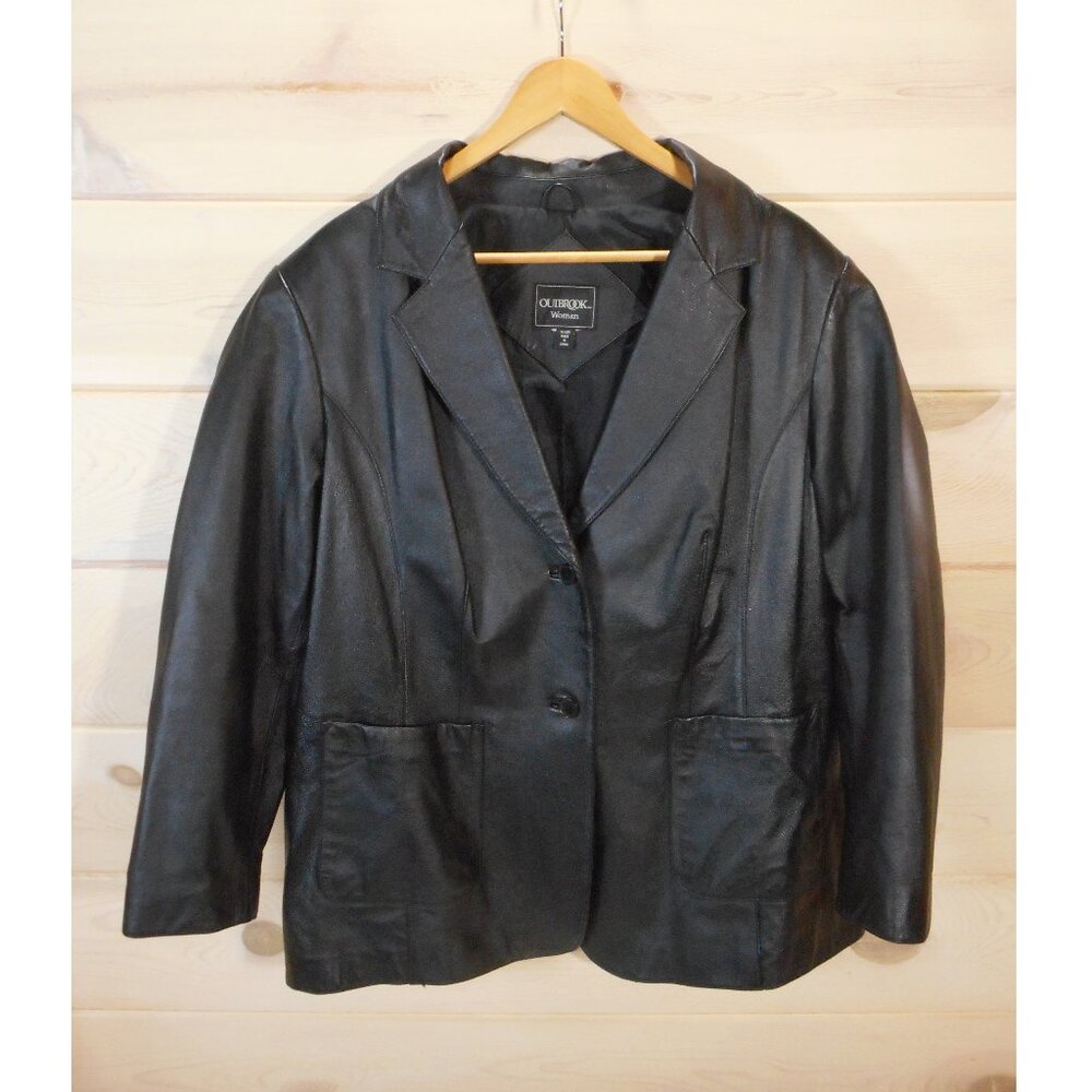 Outbrook Leather Jacket Women's plus size 1X Black Lined Button Up Pockets